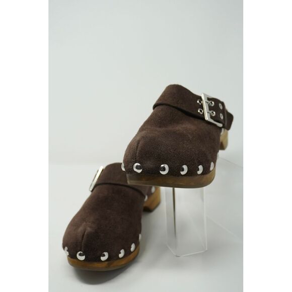 Matisse London Clog Dark Brown Suede Studded with Buckles Wooden Soles Size 9 - Picture 3 of 5